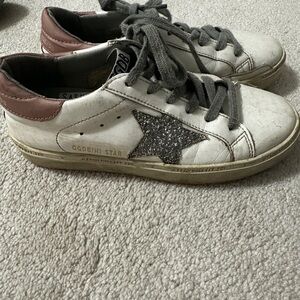 Golden Goose White and Gray Distressed Sneakers
